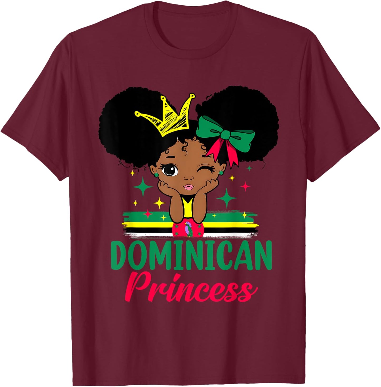 Dominician Princess Dominica Girl Melanin Dominician Flag T-Shirt - T-Shirt | Maroon
