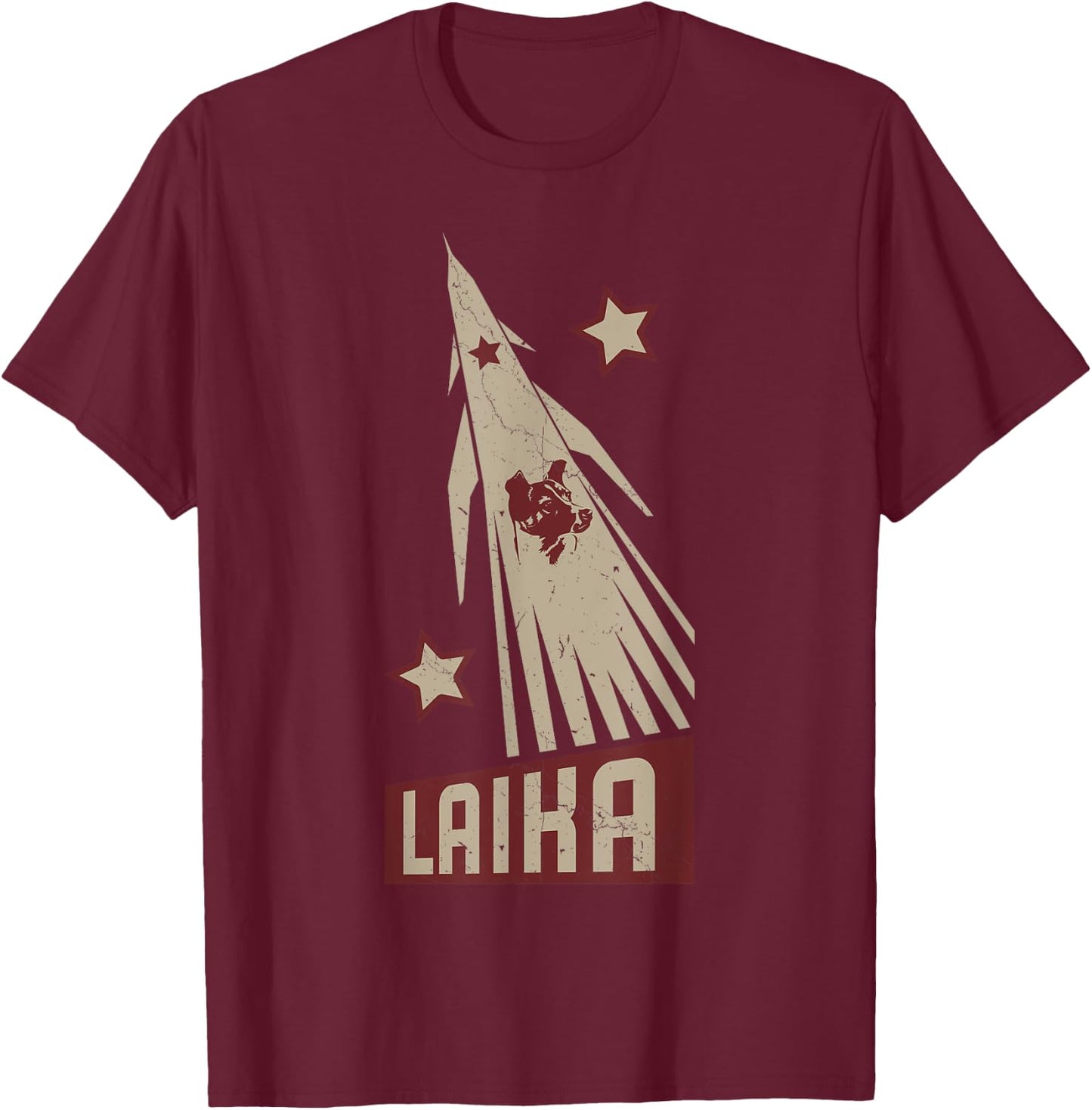 Laika Dog Sputnik Space Dog Space Travel USSR Men Women T-Shirt - T-Shirt | Maroon