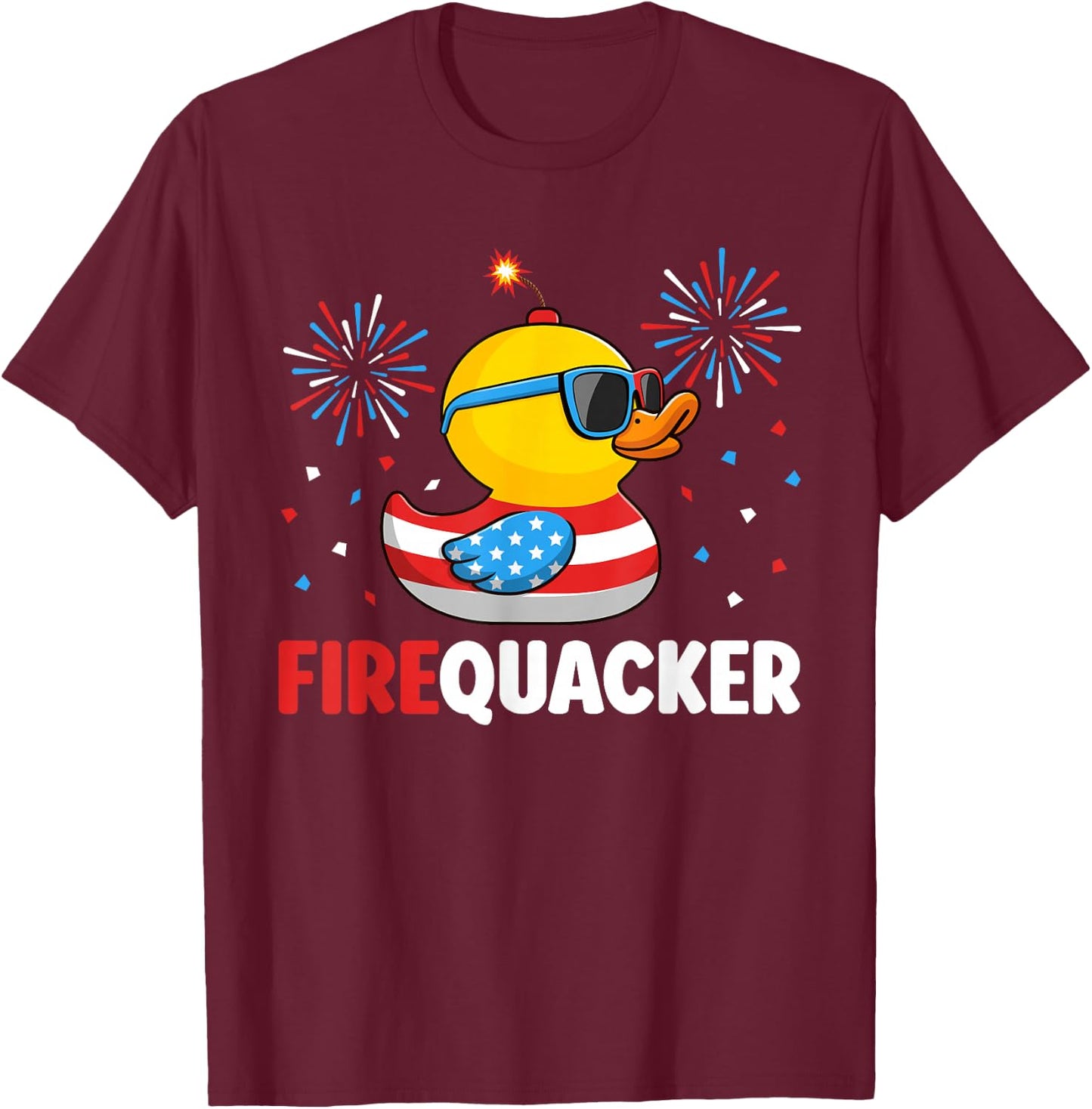 4th of July Duck Firequacker Patriotic Fourth of July Funny T-Shirt - T-Shirt | Maroon