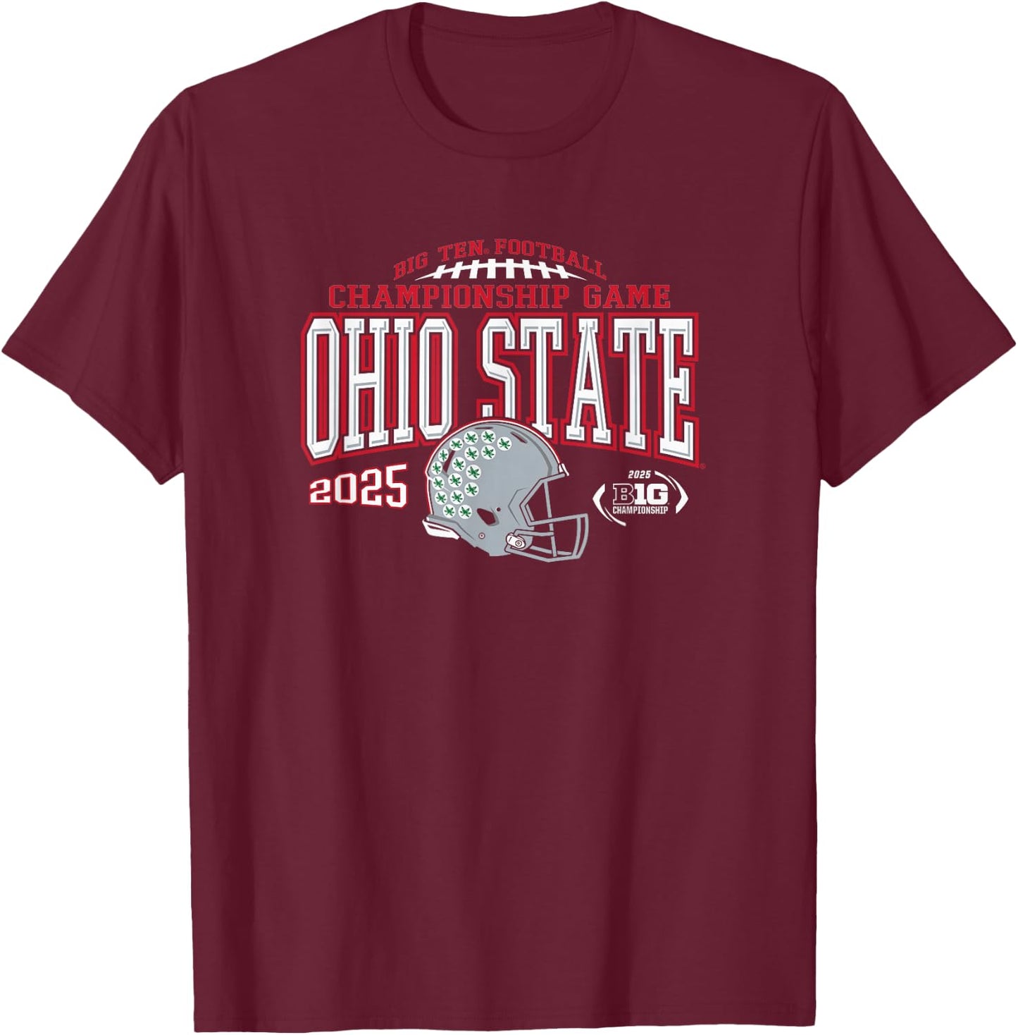 Ohio State Buckeyes Big Ten Championship 2025 Football Black T-Shirt - T-Shirt | Maroon