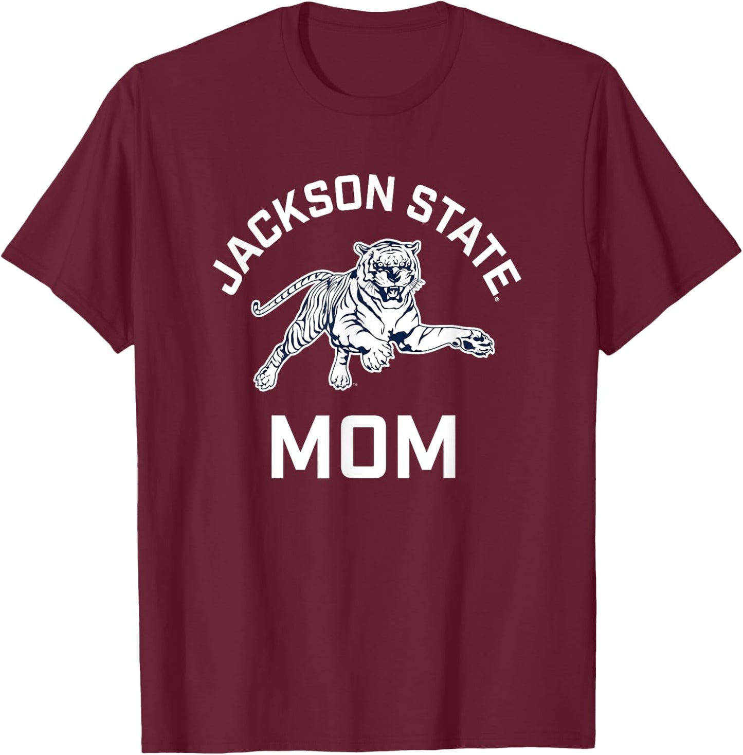 Jackson State University Tigers Arched Mom T-Shirt - T-Shirt | Maroon