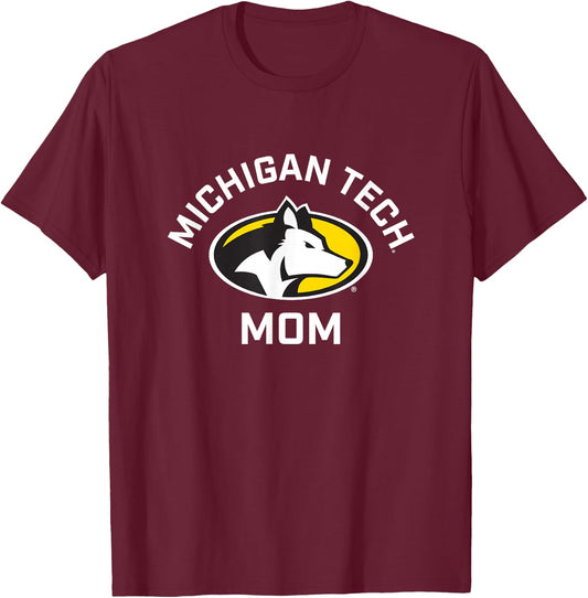 Michigan Tech Huskies Arched Mom T-Shirt - T-Shirt | Maroon