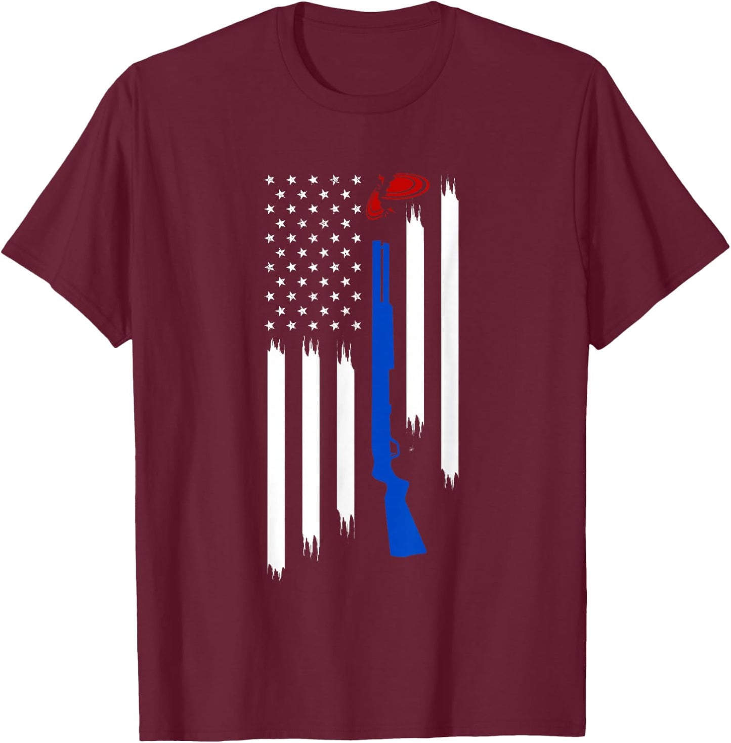 Patriotic Skeet Trap Clay Pigeon Shotgun Shooting USA Flag T-Shirt - T-Shirt | Maroon