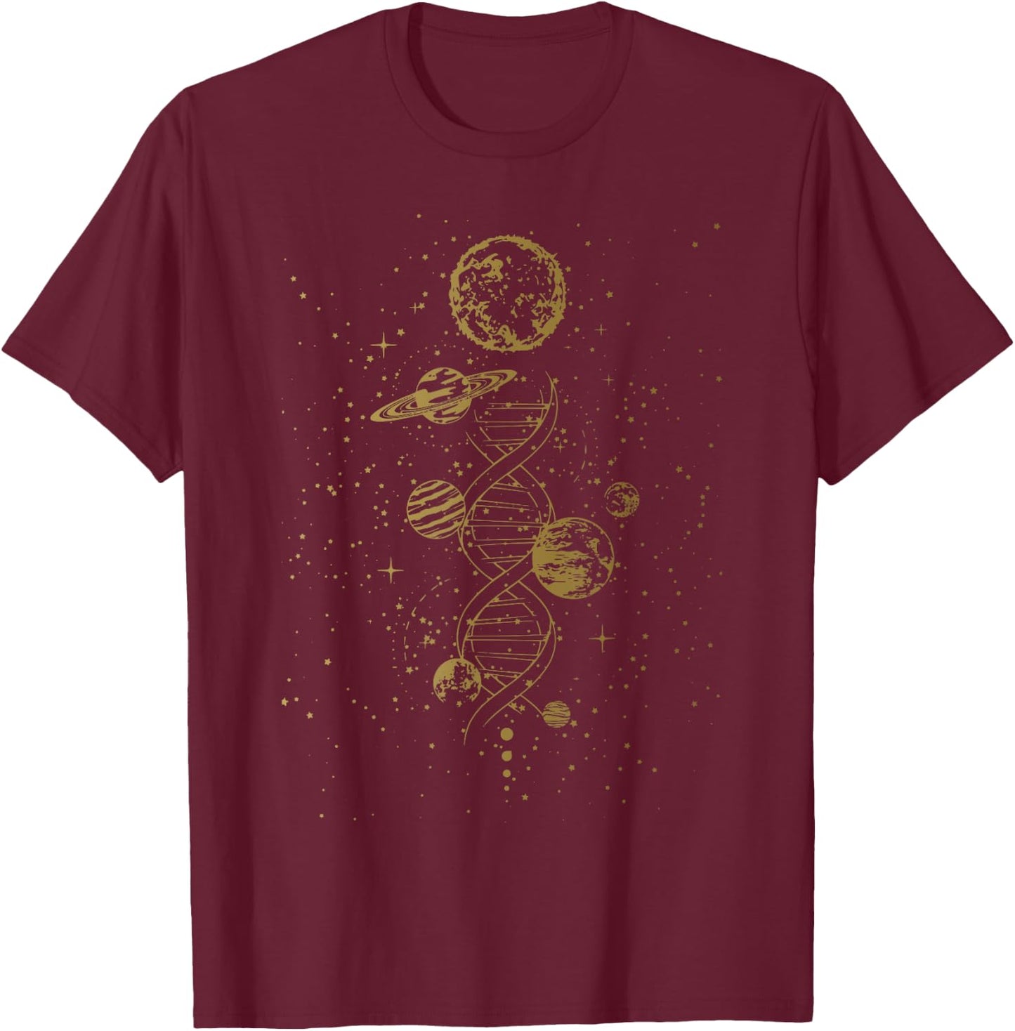 Double Helix DNA Mystic Celestial Planets Astronomical T-Shirt - T-Shirt | Maroon