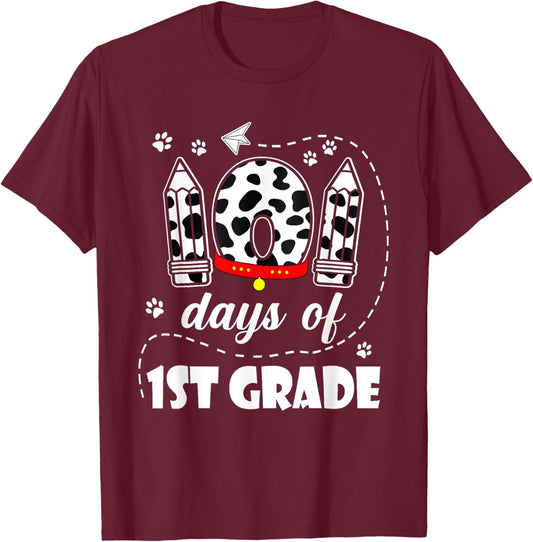 101 Days 1st Grade School 100th Day Dog 100 Days Students T-Shirt - T-Shirt | Maroon