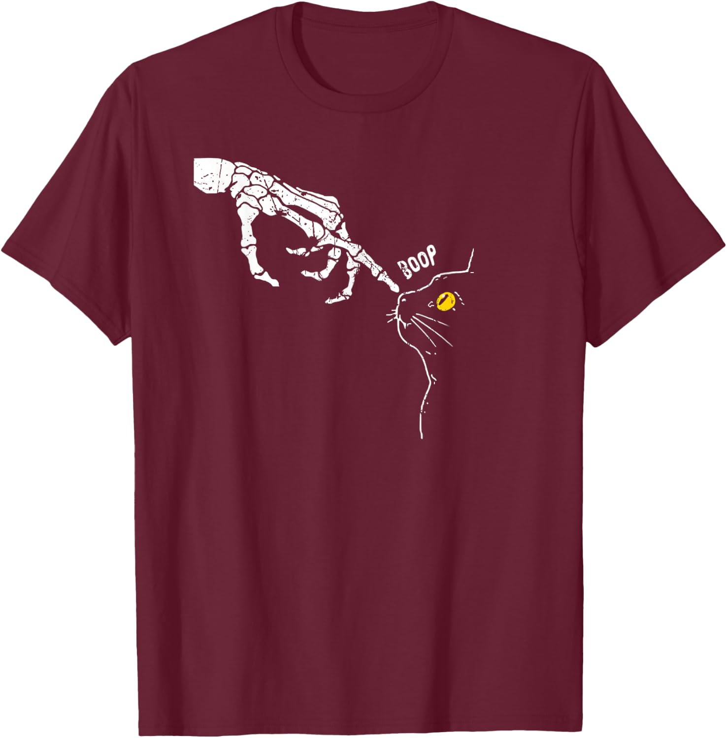 Cat Black Lover Skeleton Hand Boop Funny Halloween 2024 T-Shirt - T-Shirt | Maroon