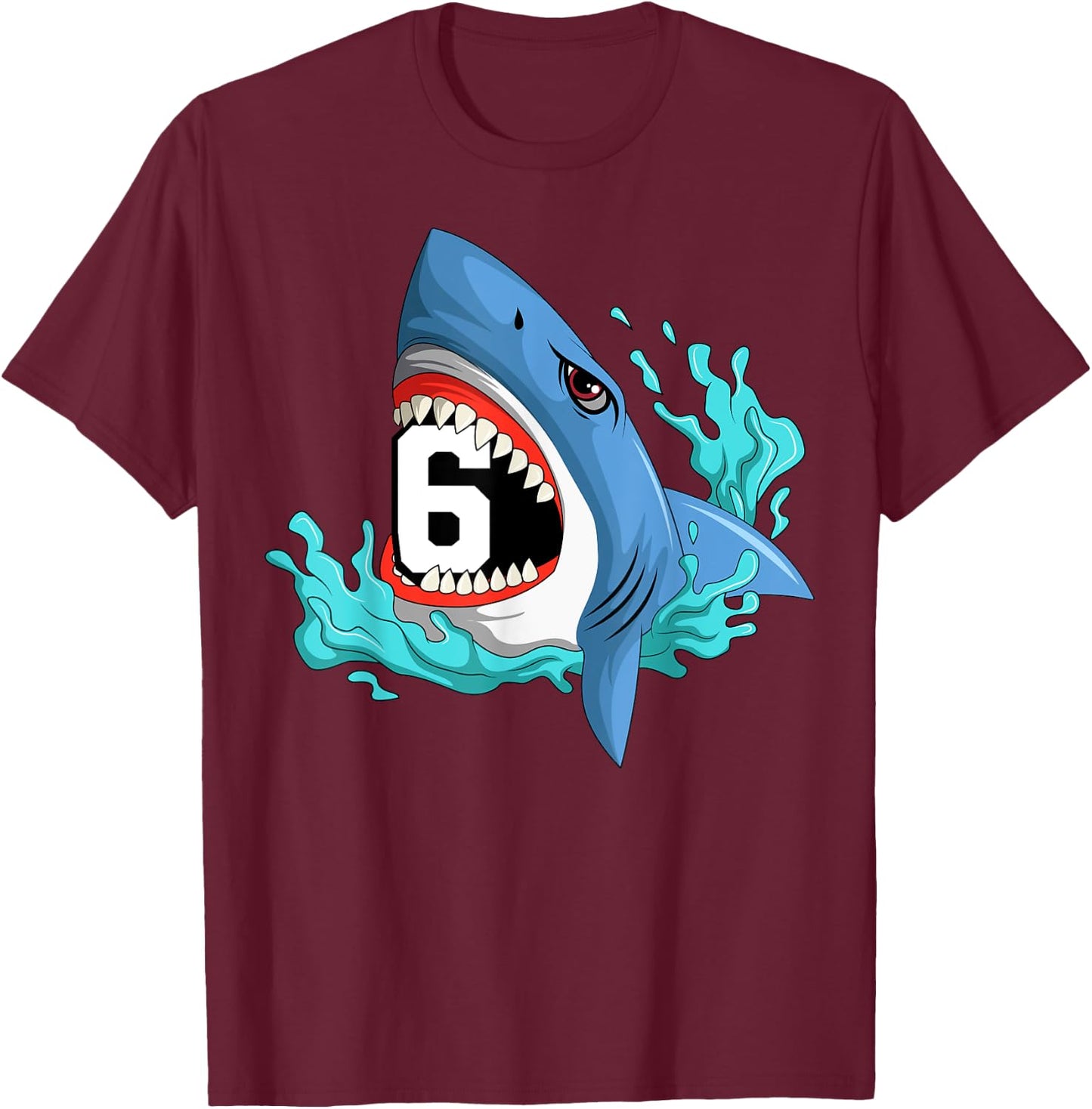 6 Shark Birthday Animal Themed Bday Party Celebration T-Shirt - T-Shirt | Maroon