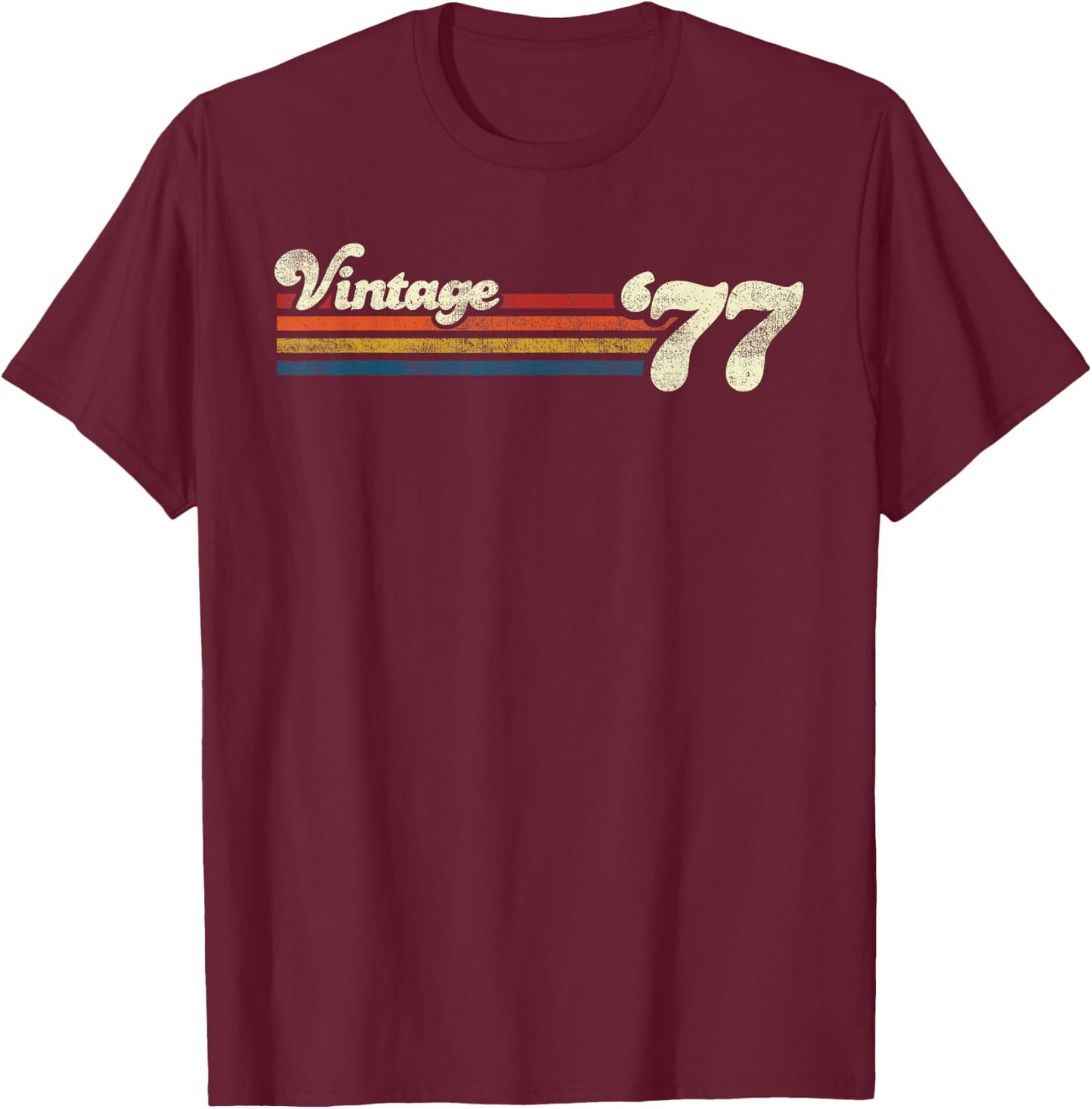 Vintage 1977 Chest Stripe Birthday T-Shirt - T-Shirt | Maroon