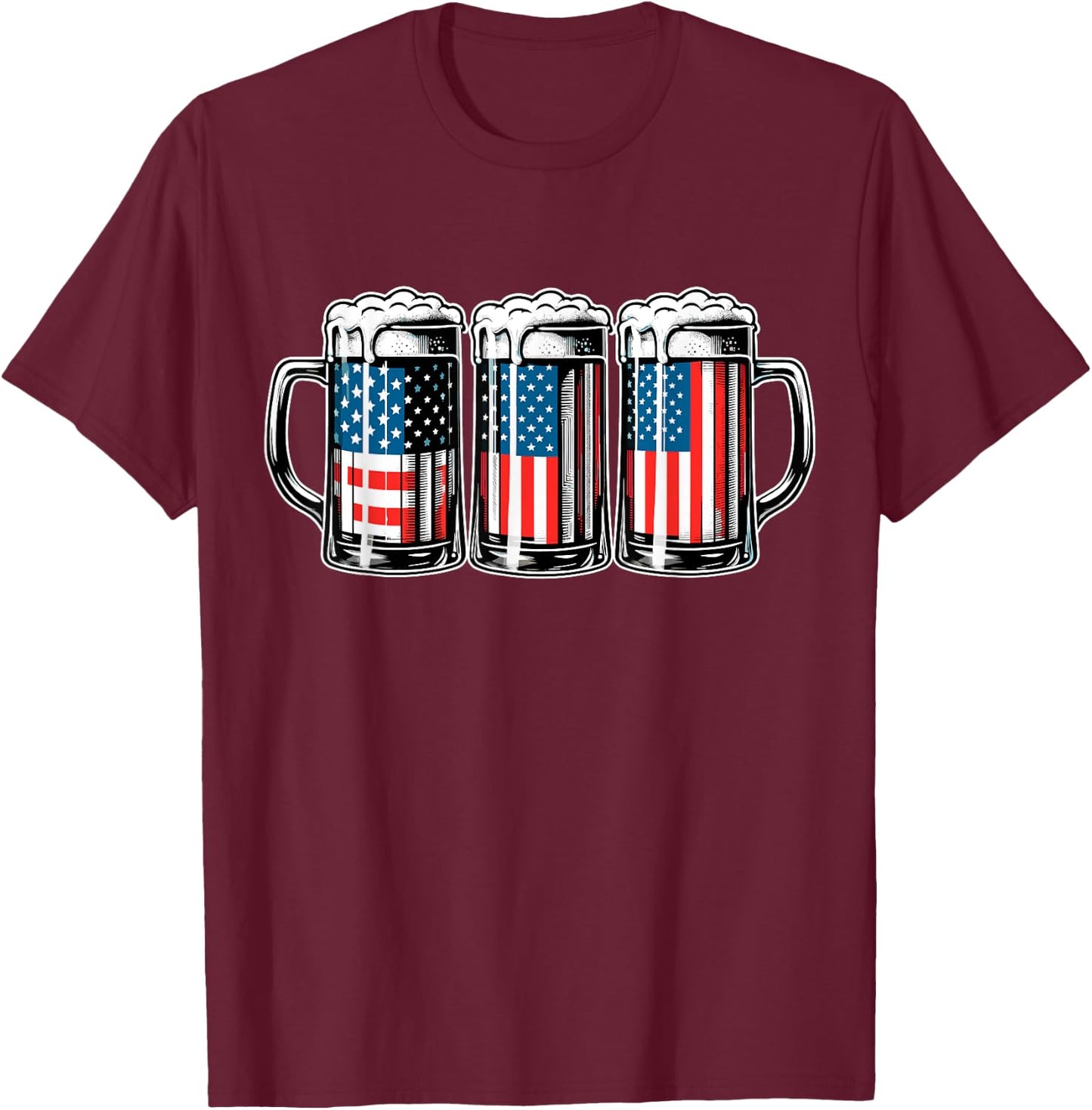 Beer American Flag 4th of July Men Merica Drinking USA T-Shirt - T-Shirt | Maroon