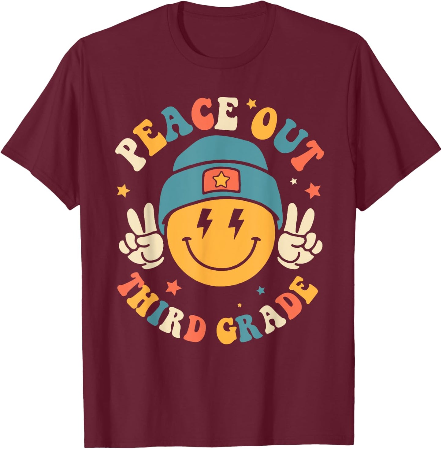 Peace Out Third Grade Happy Last Day Of School Teacher T-Shirt - T-Shirt | Maroon