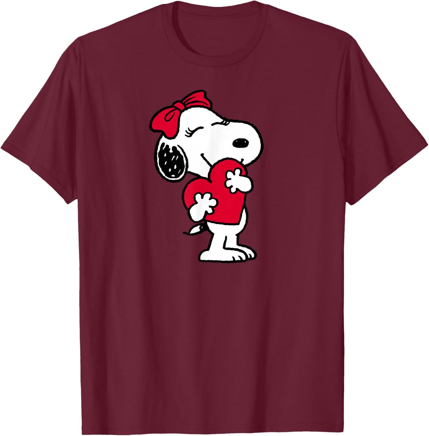 Peanuts Belle Hugging Heart Valentine's Day T-Shirt - T-Shirt | Maroon