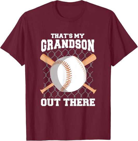 That's My Grandson Out There Grandma Grandpa Baseball T-Shirt - T-Shirt | Maroon
