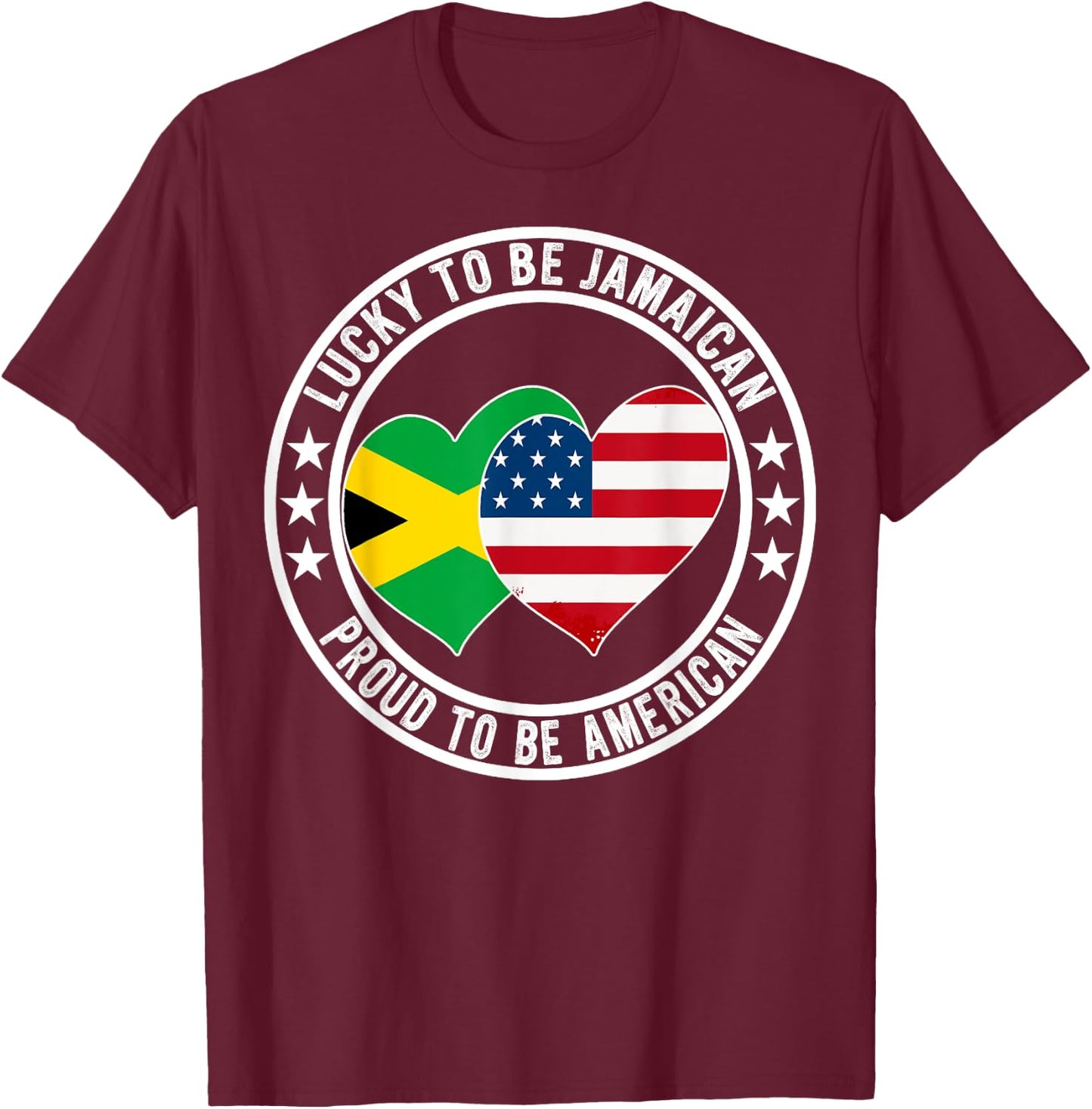 Lucky To Be Jamaican Proud To Be American Jamaica US Flag T-Shirt - T-Shirt | Maroon