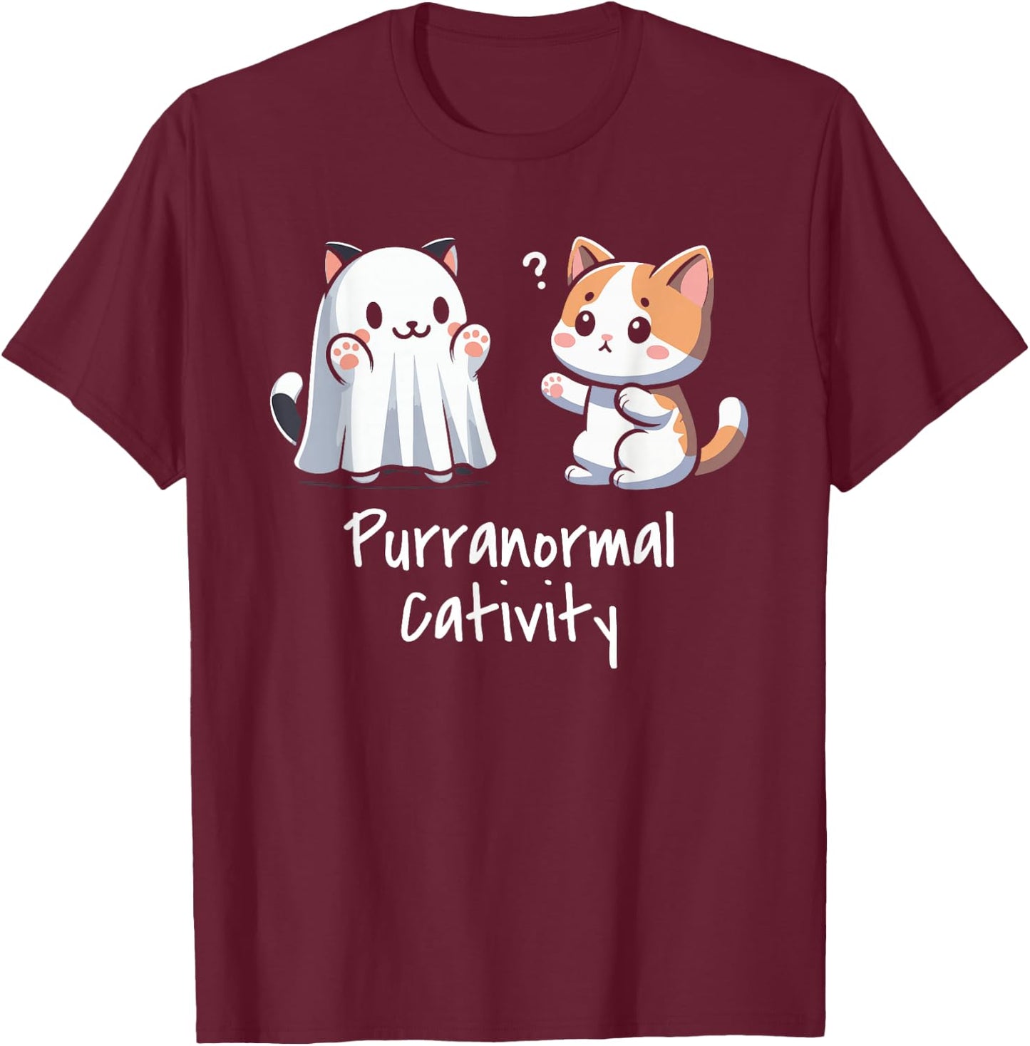 Purranormal Cativity Cat Paranormal Ghost Halloween T-Shirt - T-Shirt | Maroon