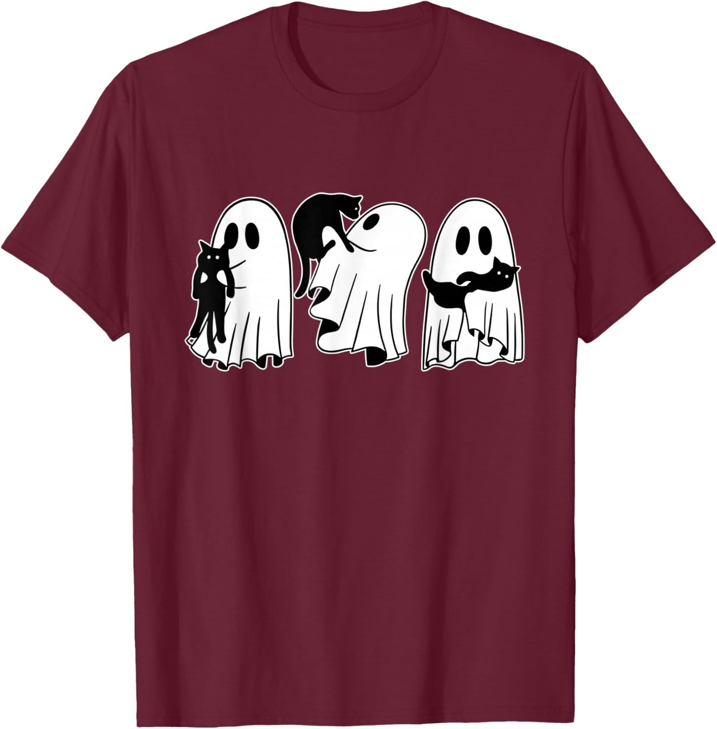 Ghost Holding Black Cat Funny Halloween Cat Lovers Women T-Shirt - T-Shirt | Maroon
