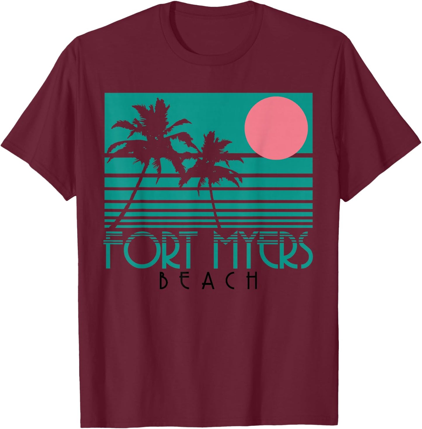 Fort Myers Beach Florida FL Palm Trees Surf Vintage Retro T-Shirt - T-Shirt | Maroon