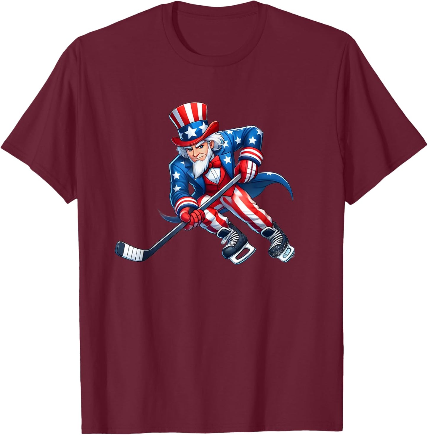 Uncle Sam Hockey Funny 4th of July Independence Day Sports Kids Men T-Shirt - T-Shirt | Maroon