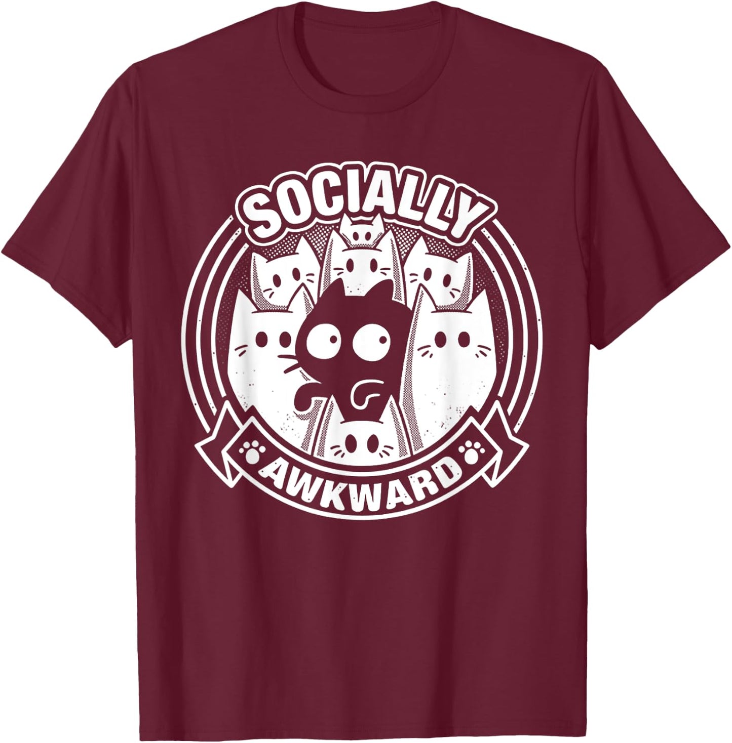 Socially Awkward Cat T-Shirt - T-Shirt | Maroon