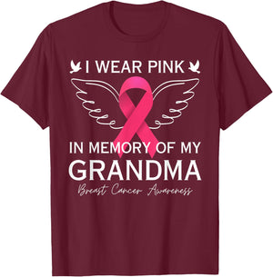 I Wear Pink In Memory Of My Grandma Angel In Heaven Memory T-Shirt - T-Shirt | Maroon
