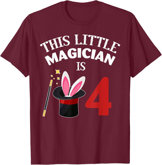This Little Magician Is 4 Magic 4th Bday 4 Years Old T-Shirt - T-Shirt | Maroon