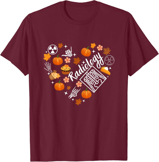 Radiology Fall Heart Xray Tech Autumn Pumpkin Thanksgiving T-Shirt - T-Shirt | Maroon