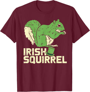 Green Irish Squirrel Cute St Patricks Day Animal Lover Gift T-Shirt - T-Shirt | Maroon