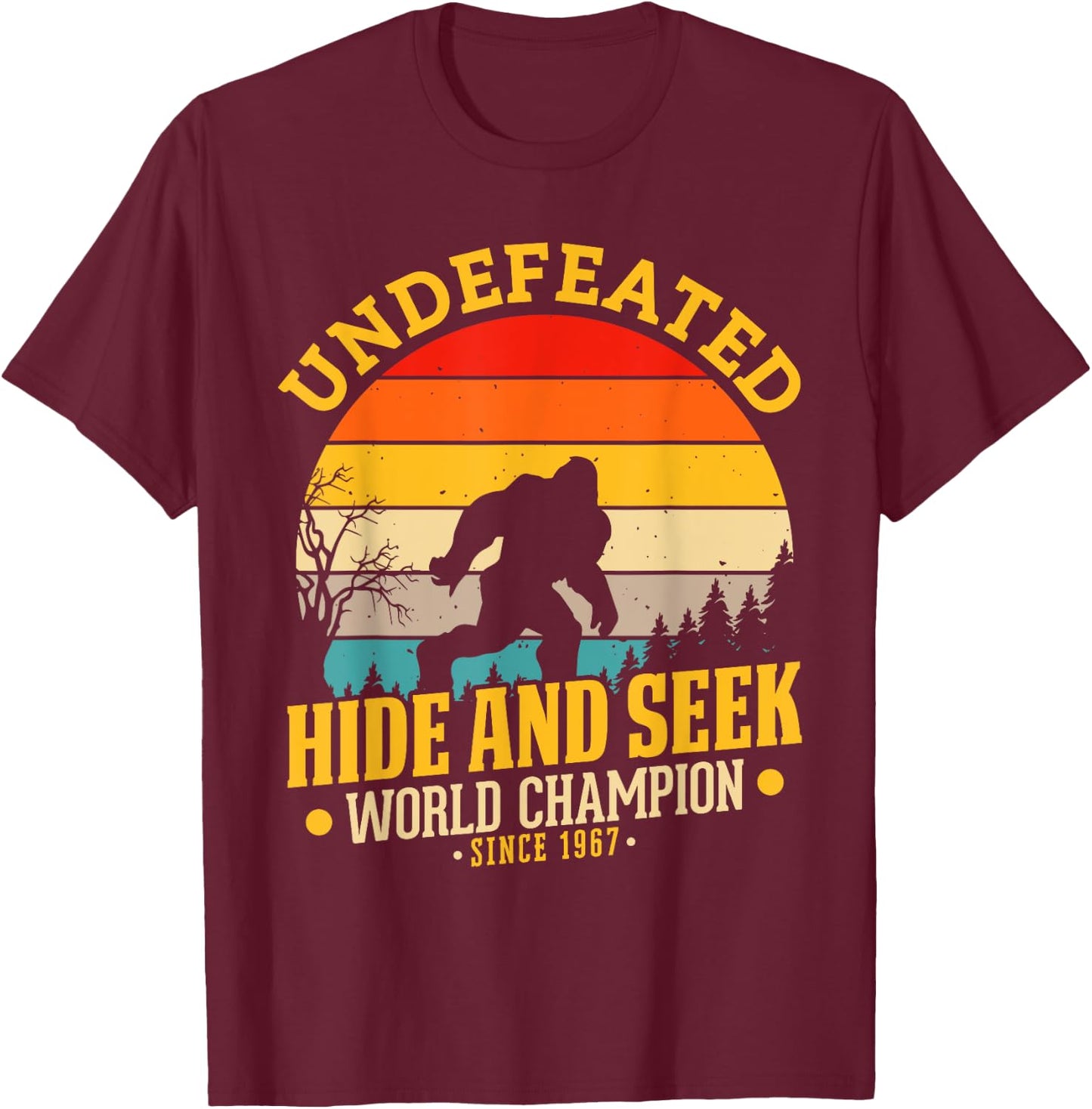 Vintage Bigfoot Undefeated Hide And Seek Champion T-Shirt - T-Shirt | Maroon