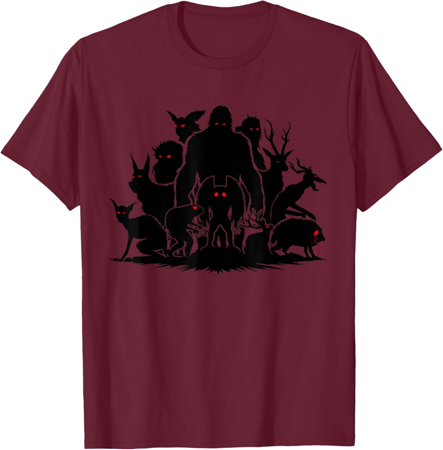 Funny Cryptid Monsters Bigfoot Mothman Wendigo Cryptozoology T-Shirt - T-Shirt | Maroon