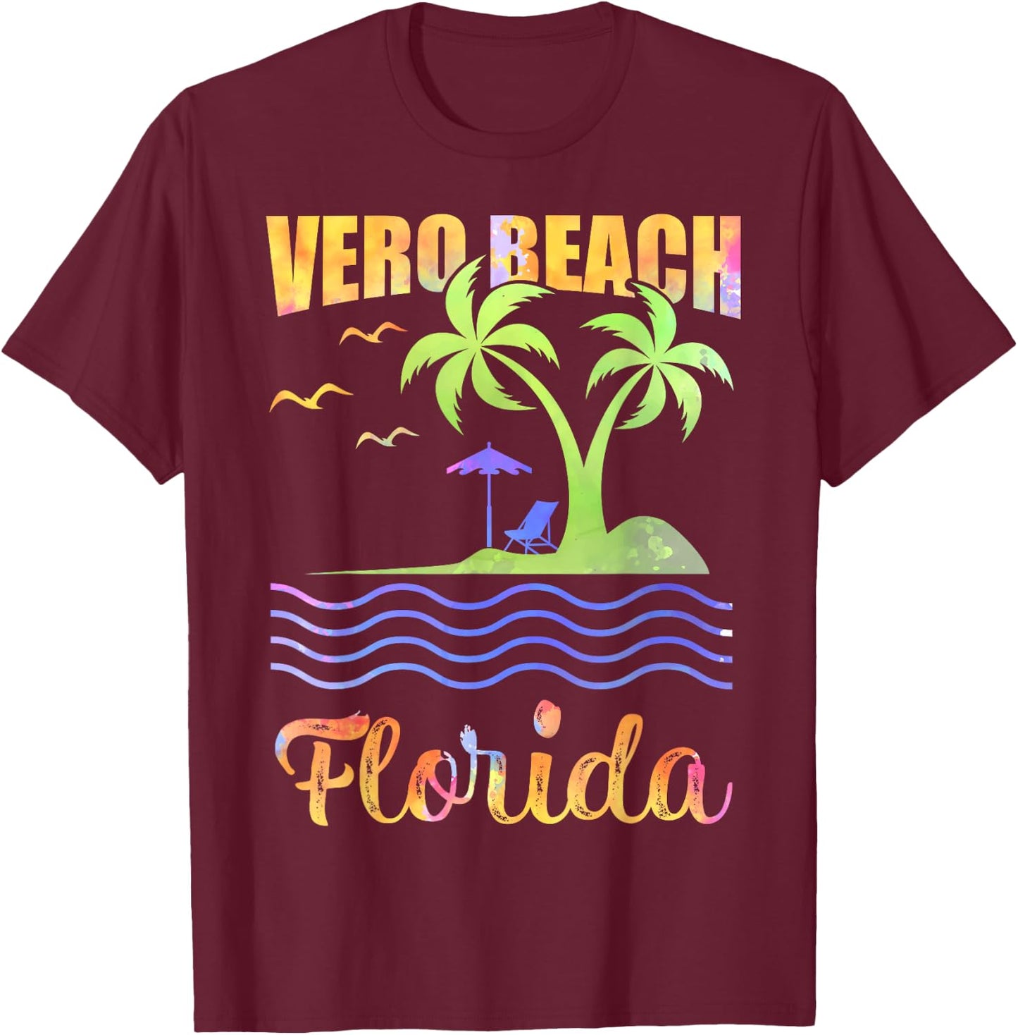 Summer Vacation Retro Sunset Florida Vero Beach Men Women Kids T-Shirt - T-Shirt | Maroon