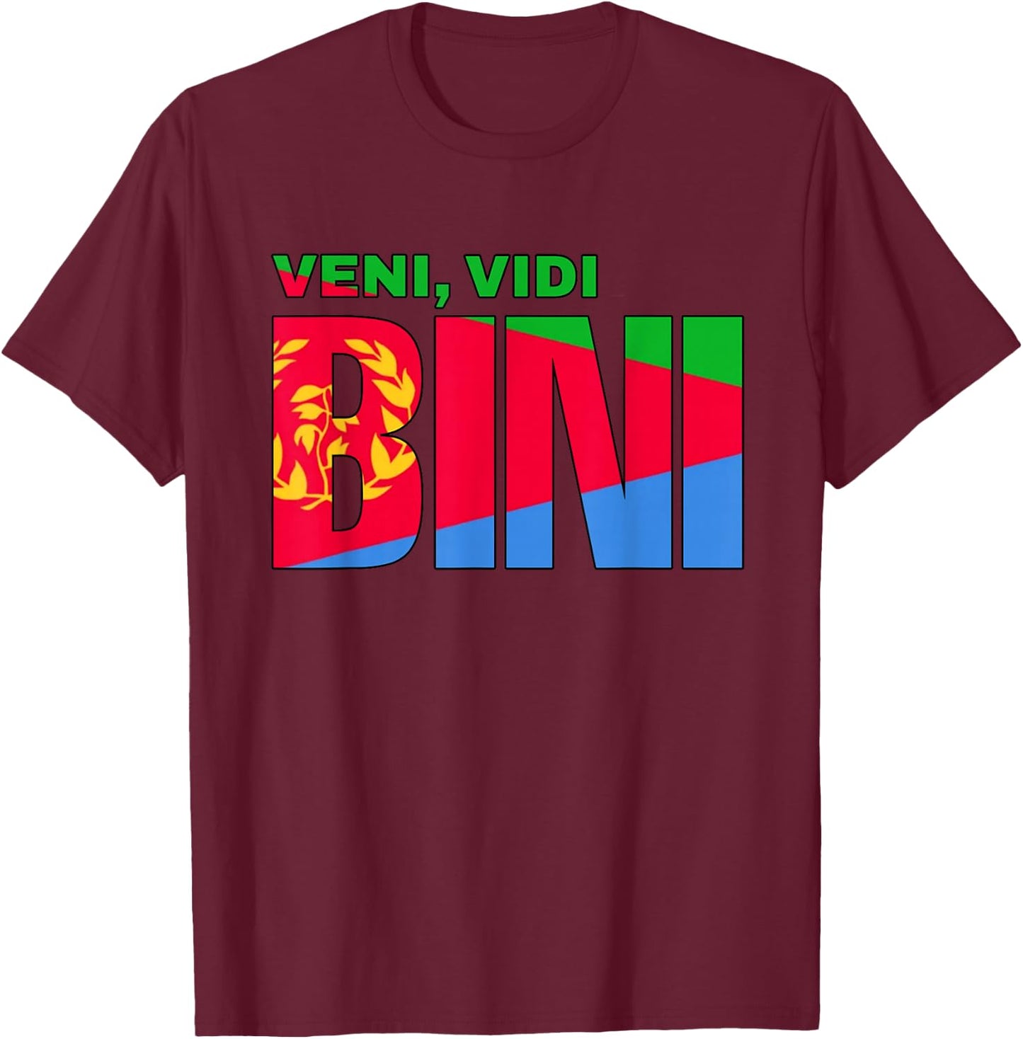 Eritrean Cyclist VENI VIDI BINI Green Jersy Cycling T-Shirt - T-Shirt | Maroon