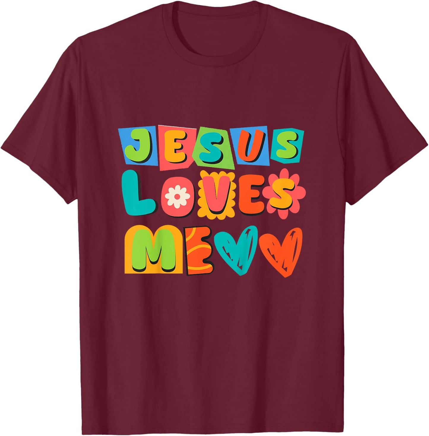 Groovy Jesus Loves Me Biblical Christian Church Retro Kids T-Shirt - T-Shirt | Maroon