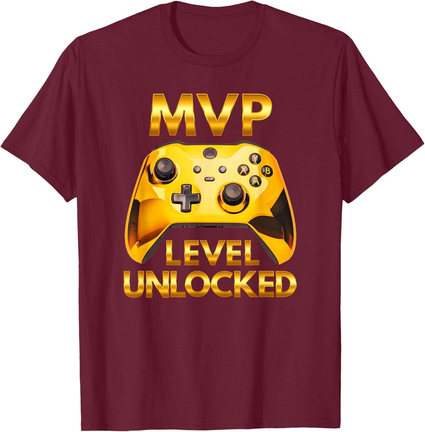 MVP Level Unlocked Video Game Player Gold Gaming Controller T-Shirt - T-Shirt | Maroon