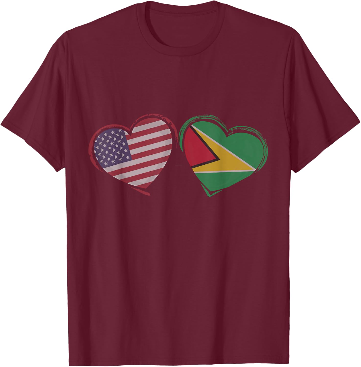 USA Guyana Flag Heart Valentines Day Guyanese American T-Shirt - T-Shirt | Maroon