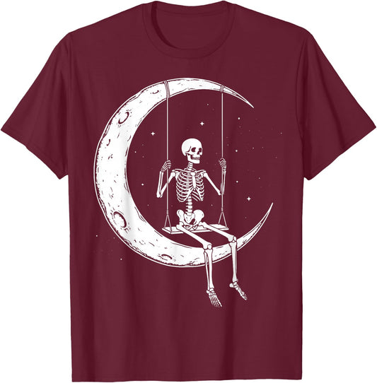 Skeleton Moon Swing T-Shirt - T-Shirt | Maroon
