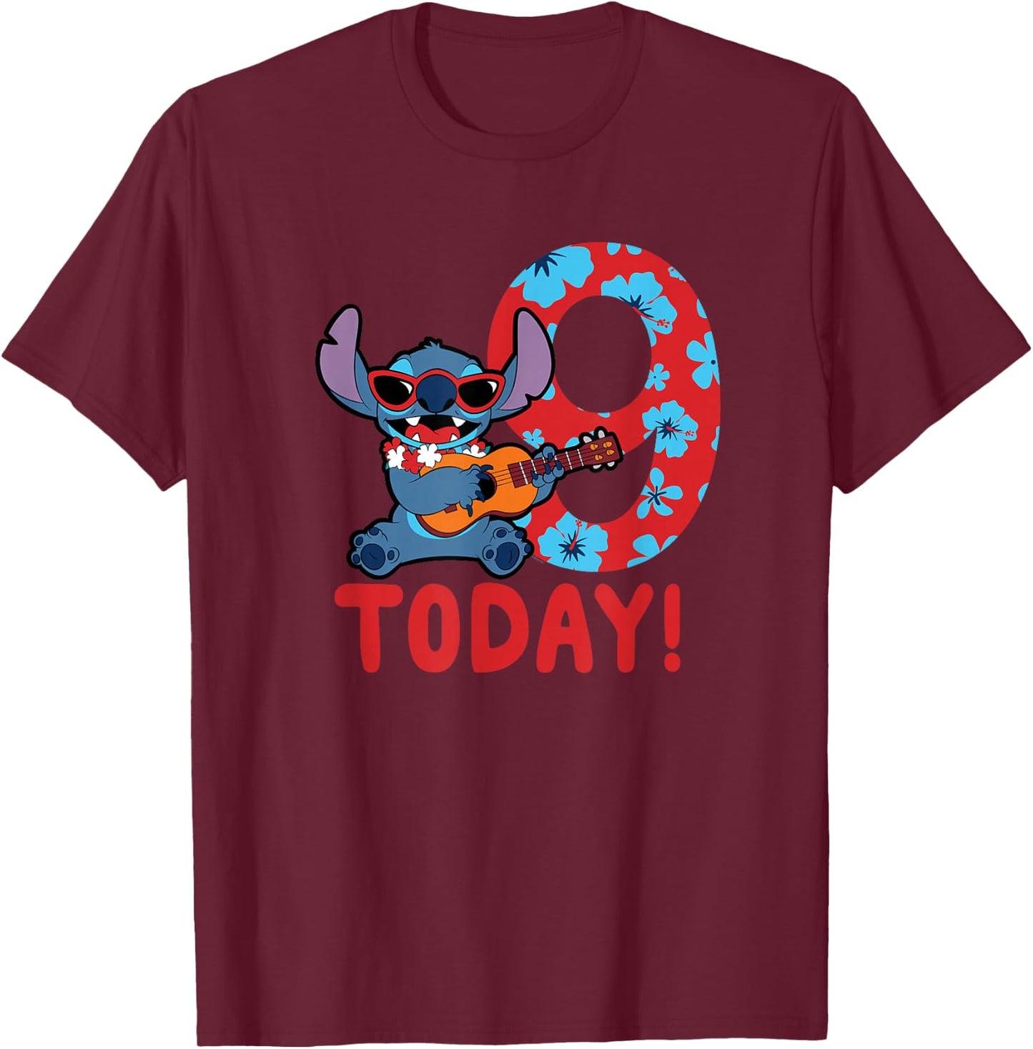 Disney Lilo & Stitch Tropical Birthday 9 Years Old Today T-Shirt - T-Shirt | Maroon