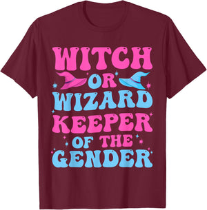 Witch or Wizard Funny Keeper of Gender Gender Reveal Party T-Shirt - T-Shirt | Maroon