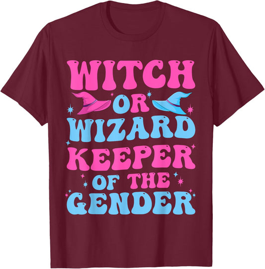Witch or Wizard Funny Keeper of Gender Gender Reveal Party T-Shirt - T-Shirt | Maroon