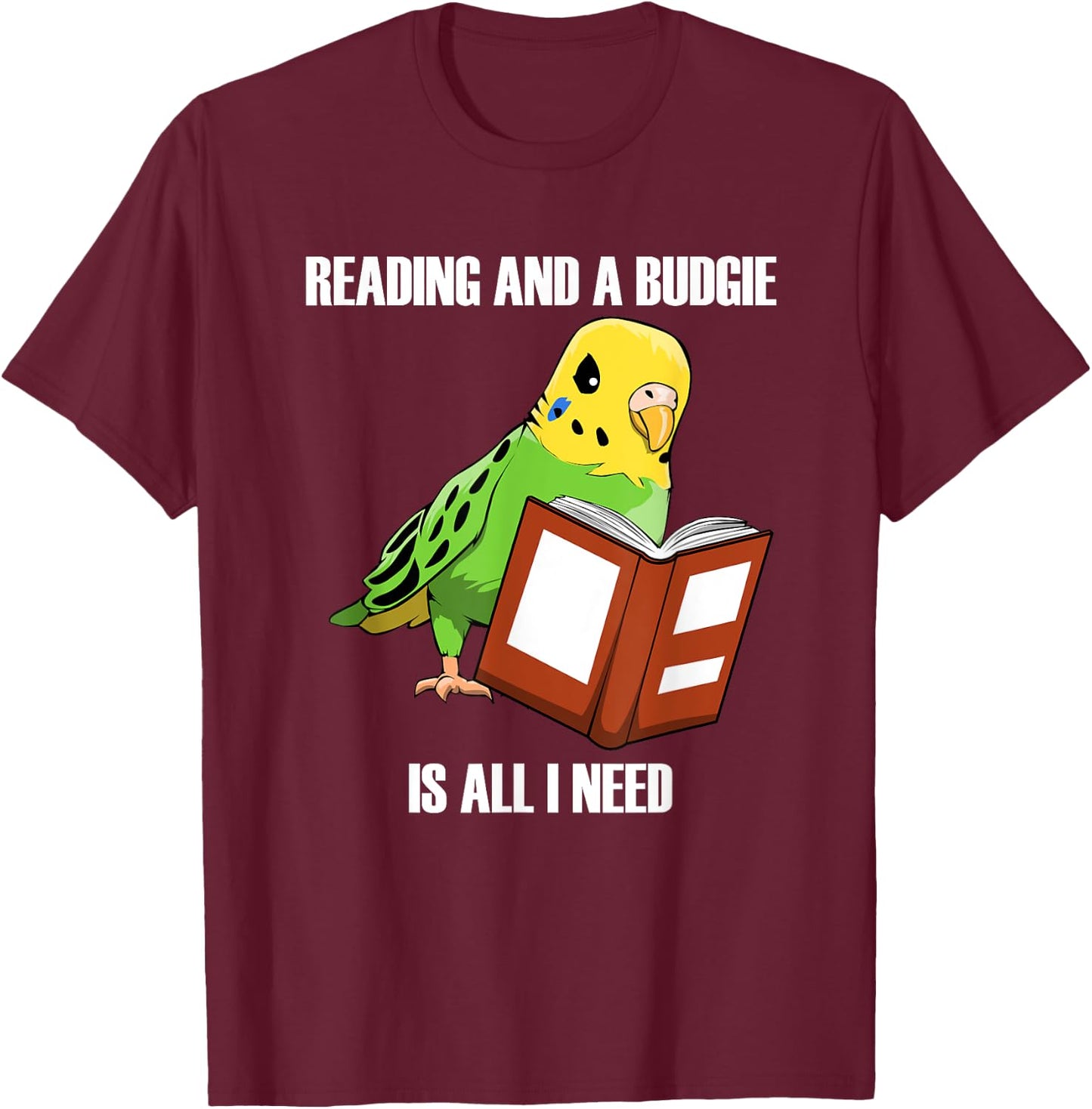 Cute Parakeet Budgie and Reading Books T-Shirt - T-Shirt | Maroon