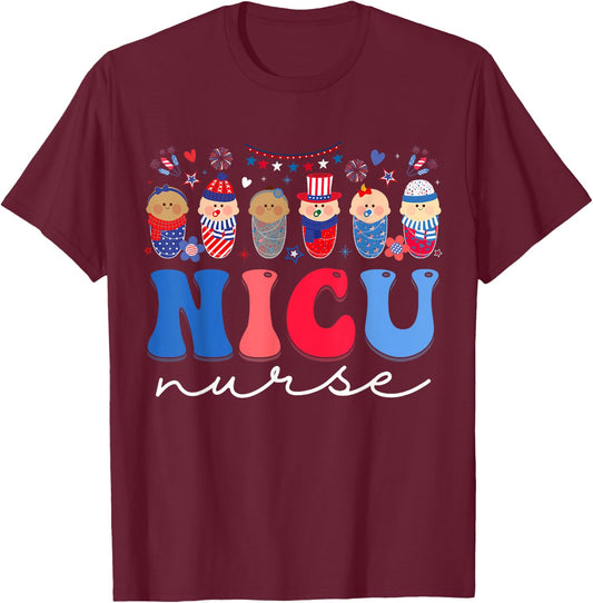 NICU Nurse Neonatal Intensive Care Unit Nurse 4th Of July Women Kids Men T-Shirt - T-Shirt | Maroon