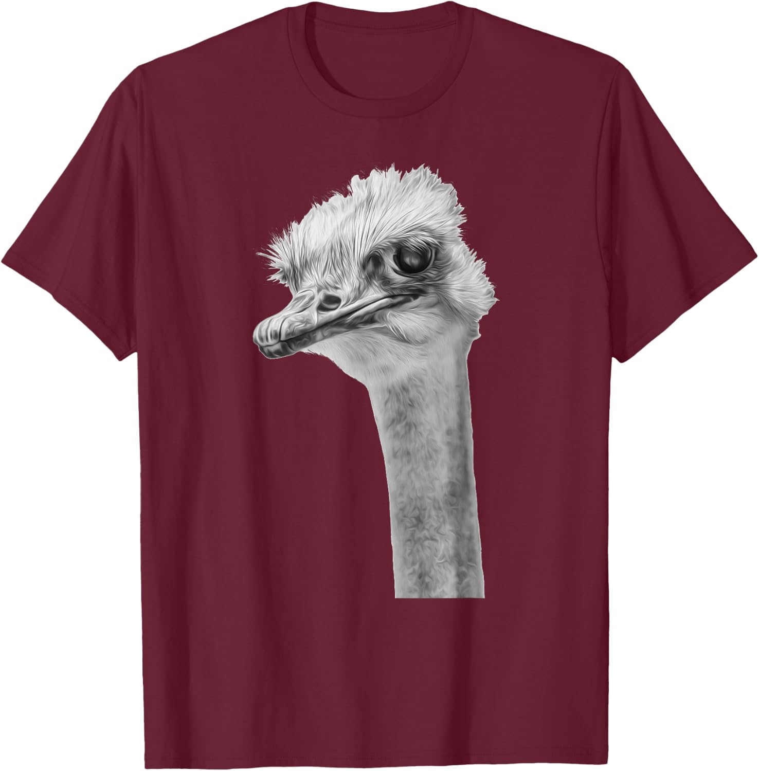 Ostrich in. Black and White T-Shirt - T-Shirt | Maroon