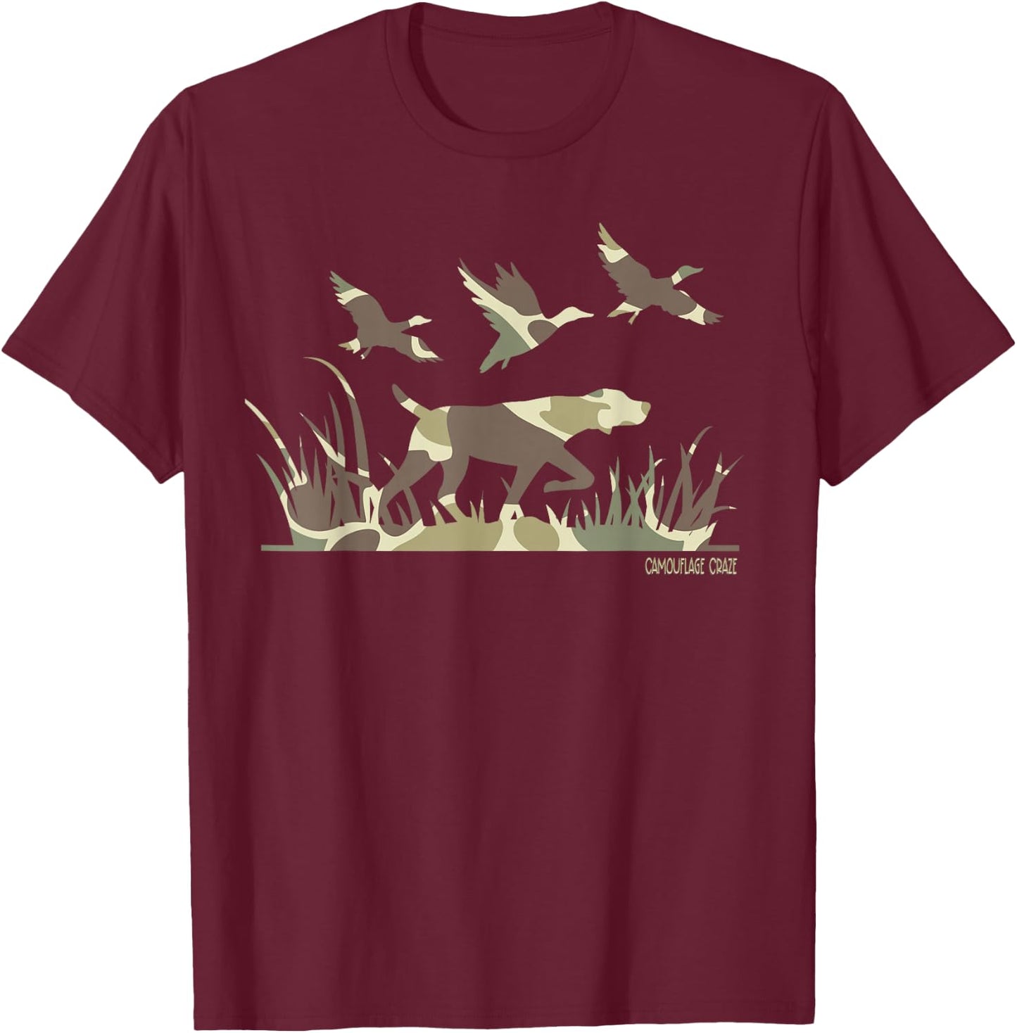 Duck Hunting Camouflage Camo Pointer Dog Camo Duck Hunter T-Shirt - T-Shirt | Maroon