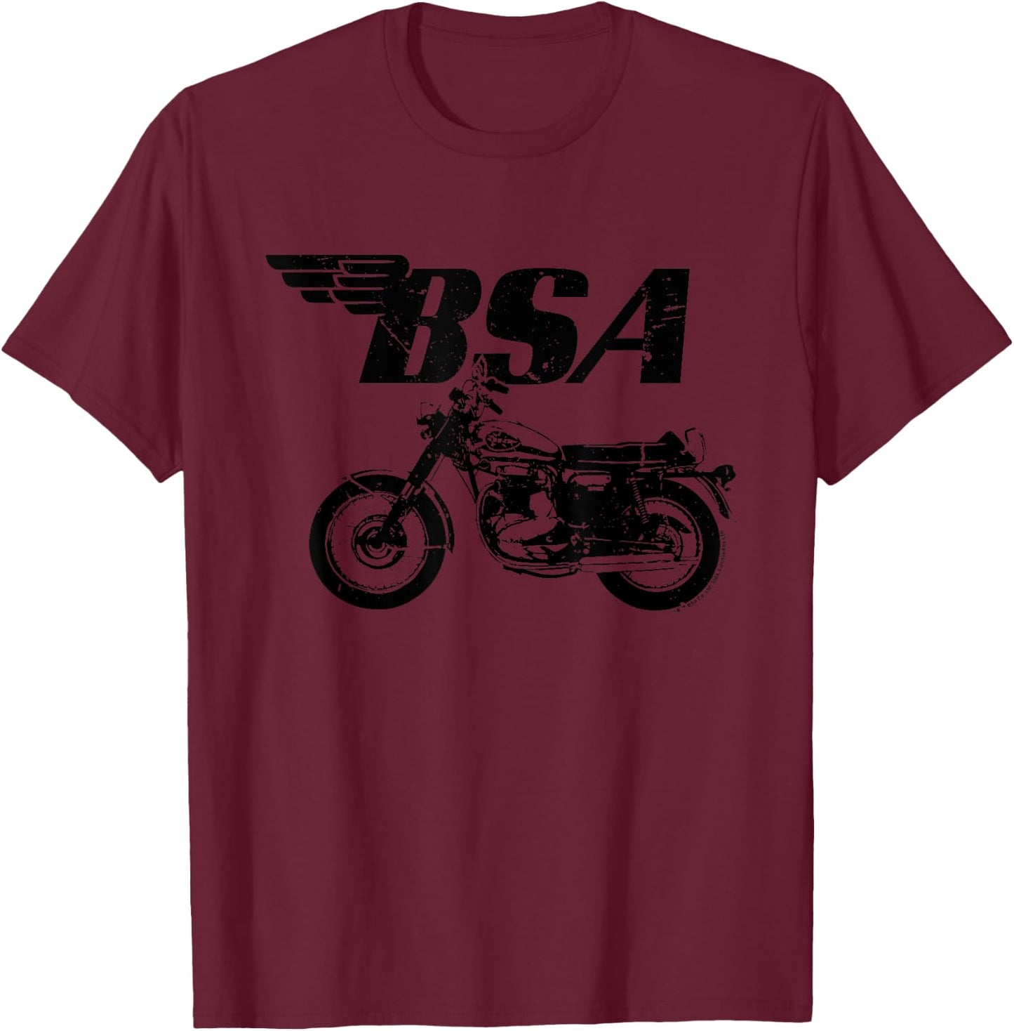 BSA Logo Distressed Thunderbolt Motorcycle T-Shirt - T-Shirt | Maroon