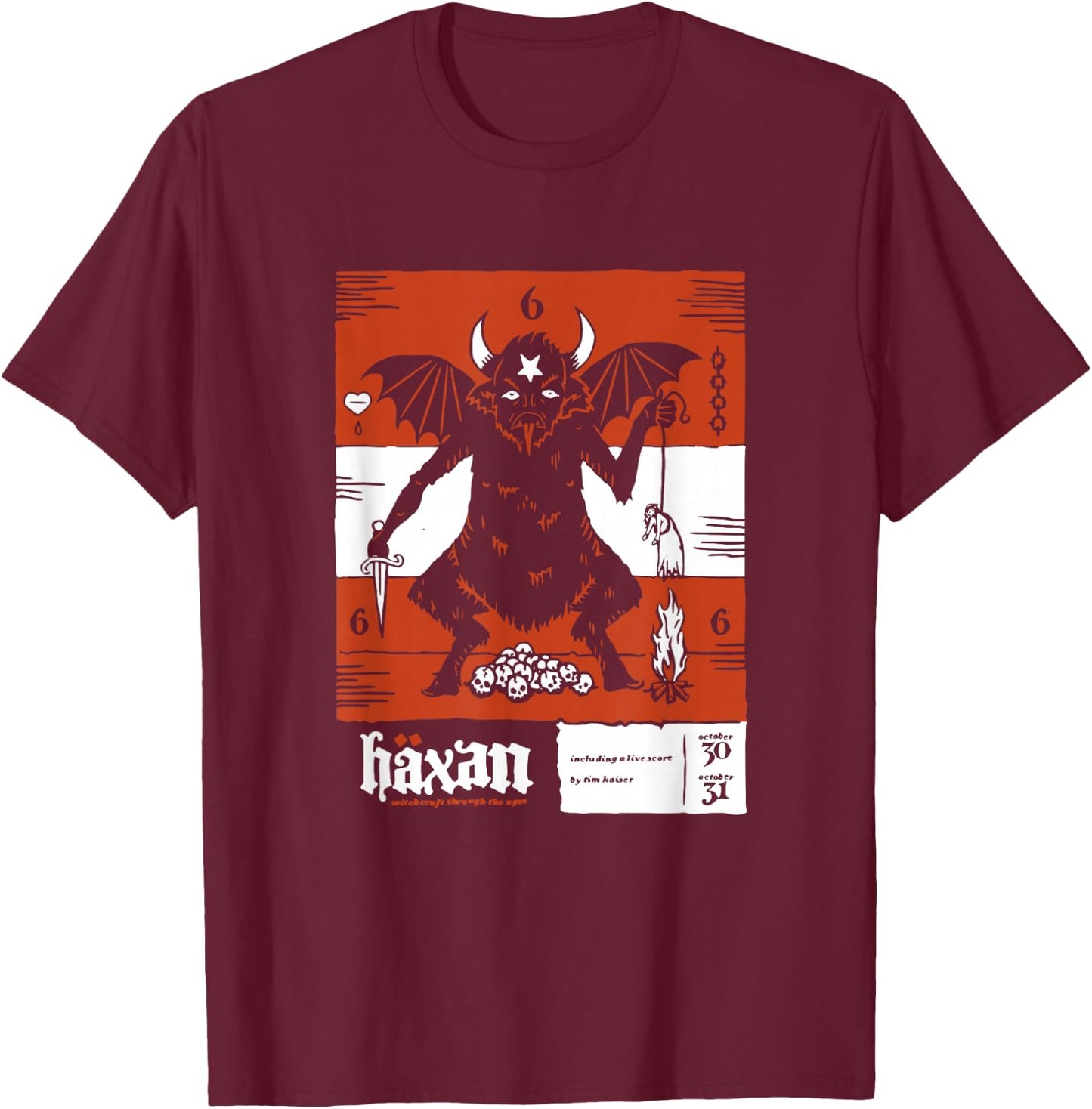 Häxan (1922) Movie Poster Devil Satan Sabbath Silent Film T-Shirt - T-Shirt | Maroon