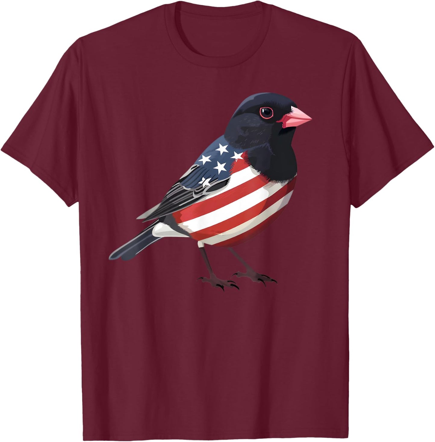 US Flag Dark Eyed Junco Patriotic Bird Face 4th Of July T-Shirt - T-Shirt | Maroon