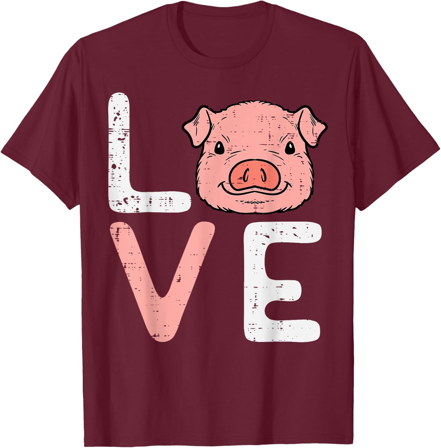Love Pig Cute Hog Farmer Swine Farm Animal Women Kids Men T-Shirt - T-Shirt | Maroon