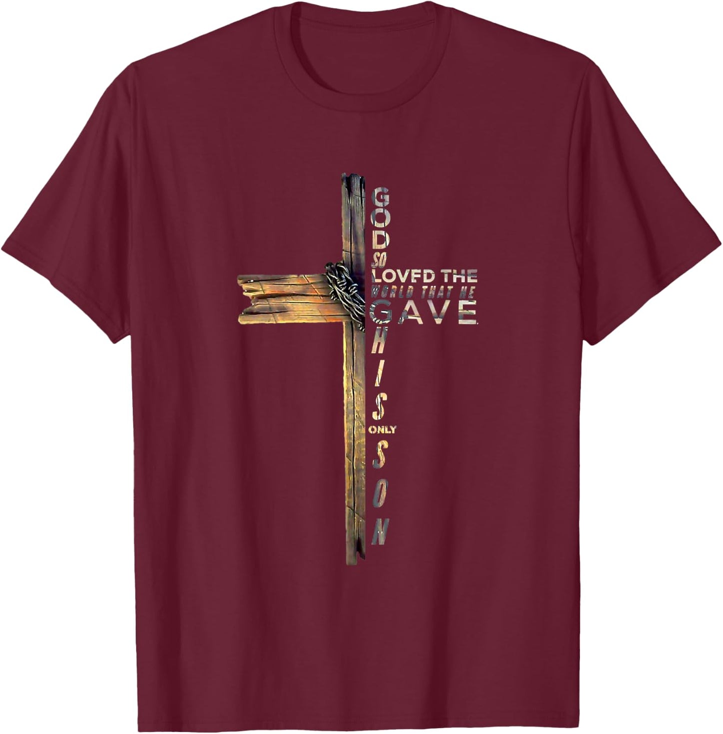 John 3:16 God So Loved The World Christian Cross T-Shirt - T-Shirt | Maroon