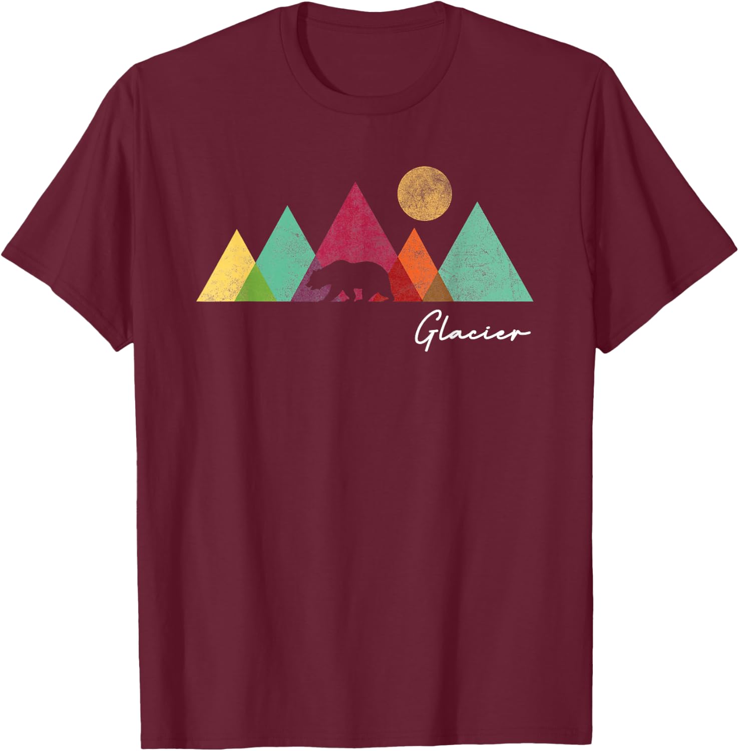 Retro Glacier National Park Montana Souvenir Women Men Kids T-Shirt - T-Shirt | Maroon