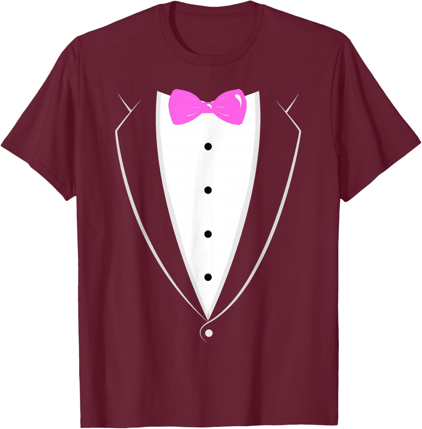 Black and White Tuxedo with Pink Bow tie Novelty T Shirt T-Shirt - T-Shirt | Maroon