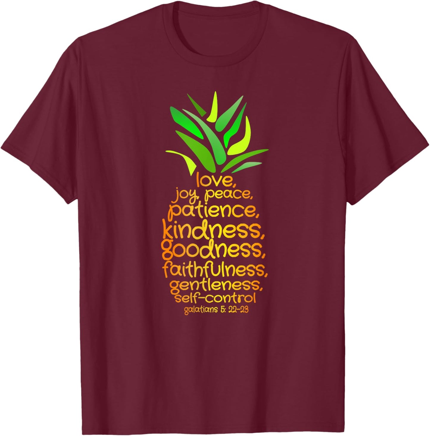 Pineapple Shirt Bible Fruit Of The Spirit Love Joy Peace T-Shirt - T-Shirt | Maroon