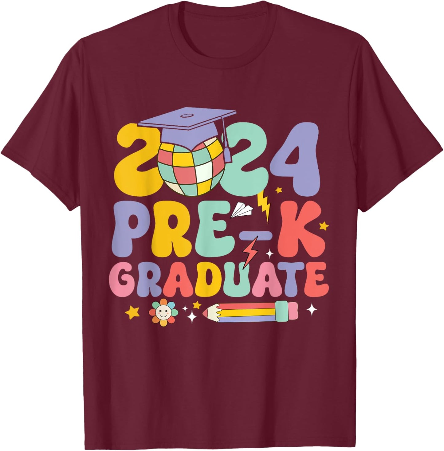 Groovy Preschool Graduation 2024 Pre-k Graduate for Girls T-Shirt - T-Shirt | Maroon